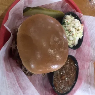 Brisket sandwich, Cole slaw, Baked Beans