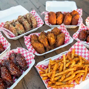 chicken wings and fried chicken, food