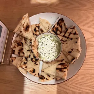 Spinach and artichoke w/goat cheese dip and naan bread