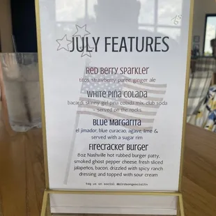 Special Menu for the month of July