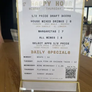 Happy Hour &amp; Daily Specials Menu