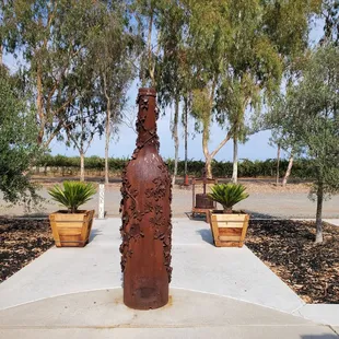 a wine bottle in the foreground