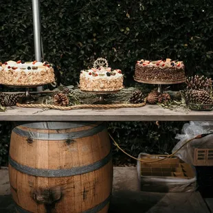 The wine barrels and wood they let us use for tables.
