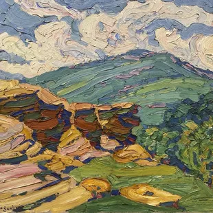 In Clear Creek Canyon, Kansas by Birger Sandzén, 1917, oil on canvas, 30 x 36 inches