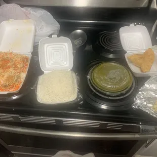 a variety of food items on a stove