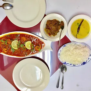 a variety of dishes on a table