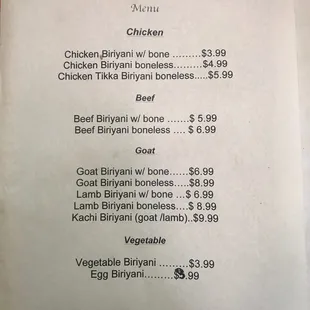 menu