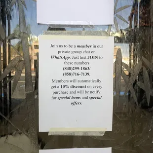 a sign in a window