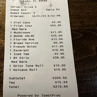 Receipt/ prices
