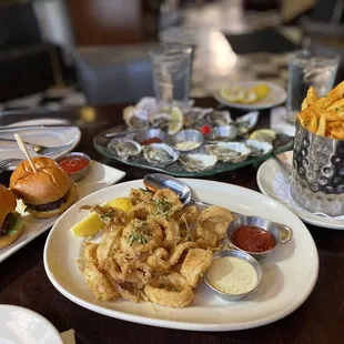 a variety of food items on a table