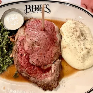 Prime Rib w/Mashed Potatoes and Creamed Spinach