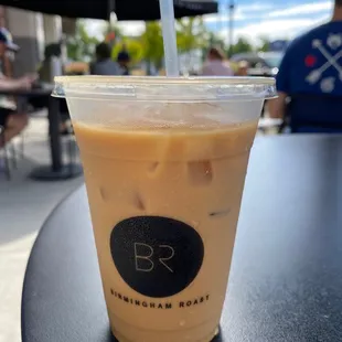 Iced espresso with oat milk and lavender syrup