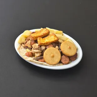 FINGER FOOD MIXED  : Beef, Chicken with Boiled yuca, chorizo, fried arepita, avocado, French fries