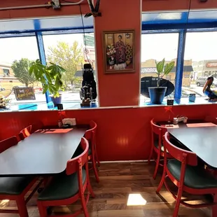 tables and chairs in a restaurant