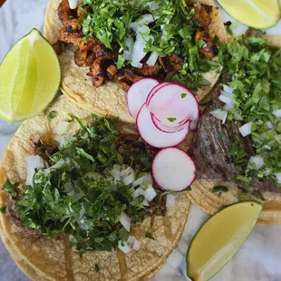 al pastor, cecina, and lamb barbacoa taco