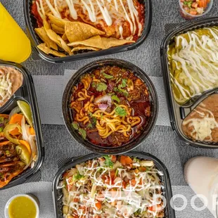 a spread of mexican food