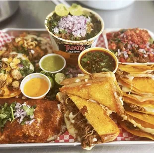 a platter of mexican food
