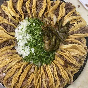 a platter of meat and vegetables