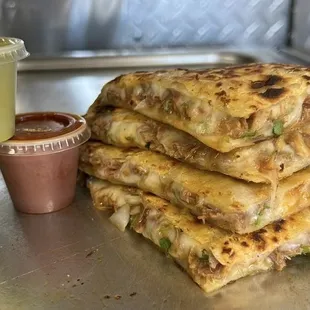 Quesadilla Quesabirriastyle. Comes with cheese, shredded beef, onion and cilantro