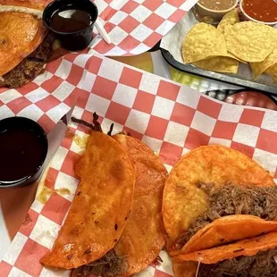 Mix Culiacan with 2 Quesabirria tacos and two regular birria tacos. Other plate had monster quesabirria