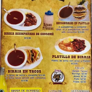 Menu as of this date.