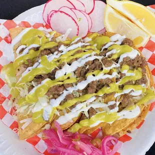 Fried potato tacos with choice of meat