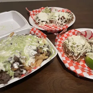 Carne asada fries  Birria sopes Al pastor sopes