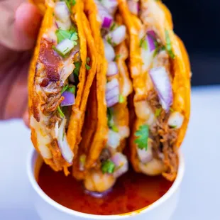 a hand holding a taco