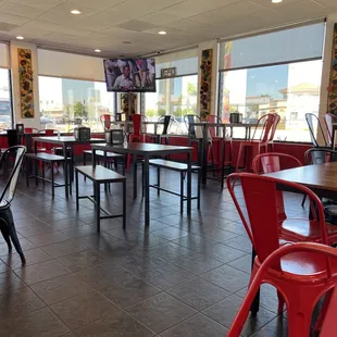 tables and chairs in a restaurant