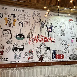 a large mural of various characters