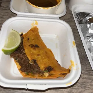 Birria taco and consommé
