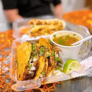 two tacos on a tray
