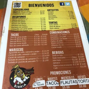 Menu includes tacos, enchiladas, tortas and more!