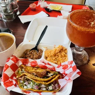 Queso Taco with beans, rice &amp; Consome