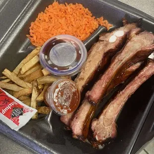 Ribs combo with fries and rice