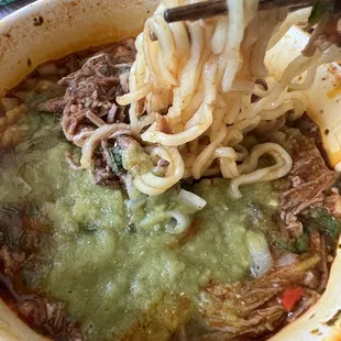 Birria ramen. Slightly spicy. Not bad lots of flavor.