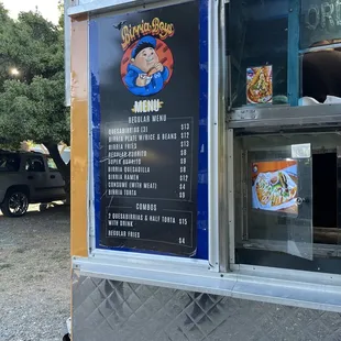 the menu of a food truck