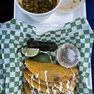 Special: 3 birria tacos and a cup of consume for $10.