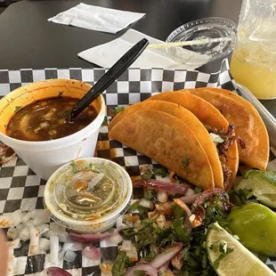 Three 3 Piece Tacos Dorados agua de piña