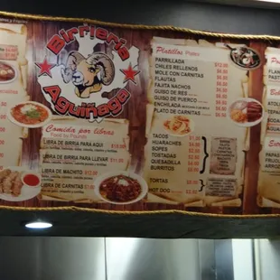 Menu on the wall.