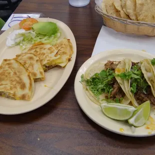Quesadilla and Three Tacos!