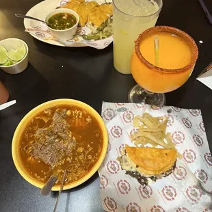 Birria Ramen (Bottom) &amp; QuesaBirria Tacos (Top)