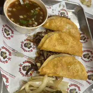 Lamb quesabirria tacos w/consumme