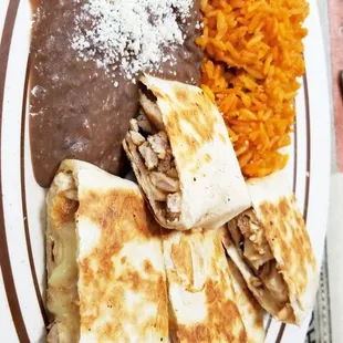 This is the quesadilla plate with rice and beans. Rice and beans were legit.