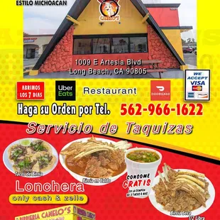 the menu for the restaurant