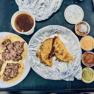 Tacos Darados Birria Chivo Tacos Cacheta, Cabeza, and Birria De Res