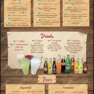 Menu showing sides and drinks.