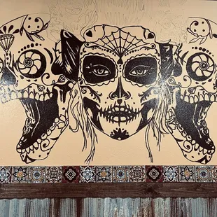 two skulls on a wall