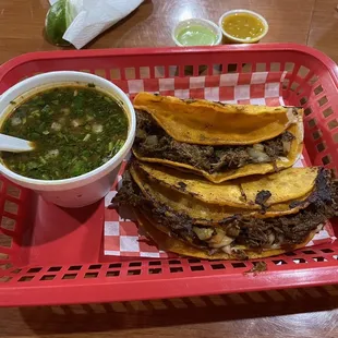 Quesa Birria tacos! A little on the salty side, but meaty! Consommé had good flavor!