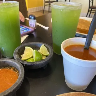 Consumé and Agua de temporada (cucumber  juice)